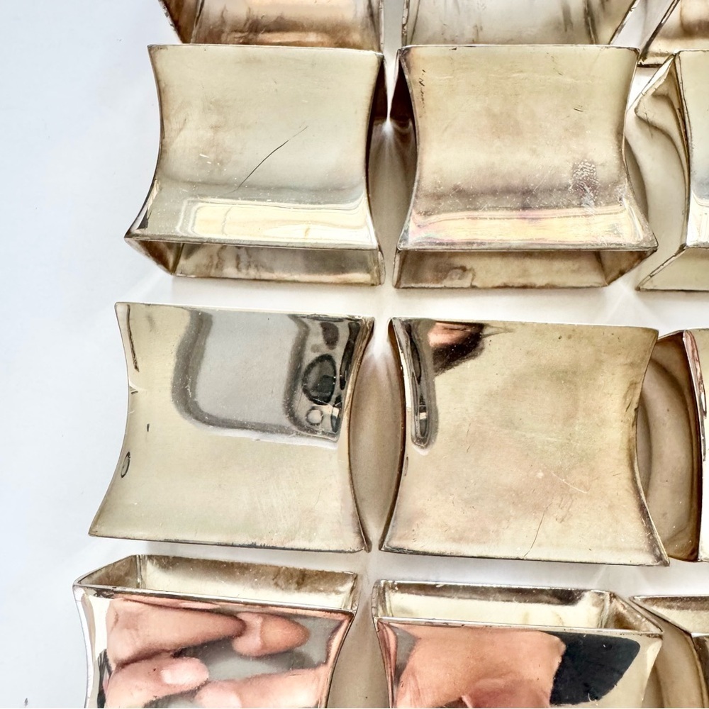 Pottery Barn Set Of 12 Silver Plated Napkin Rings Curved Square - Picture 5 of 9